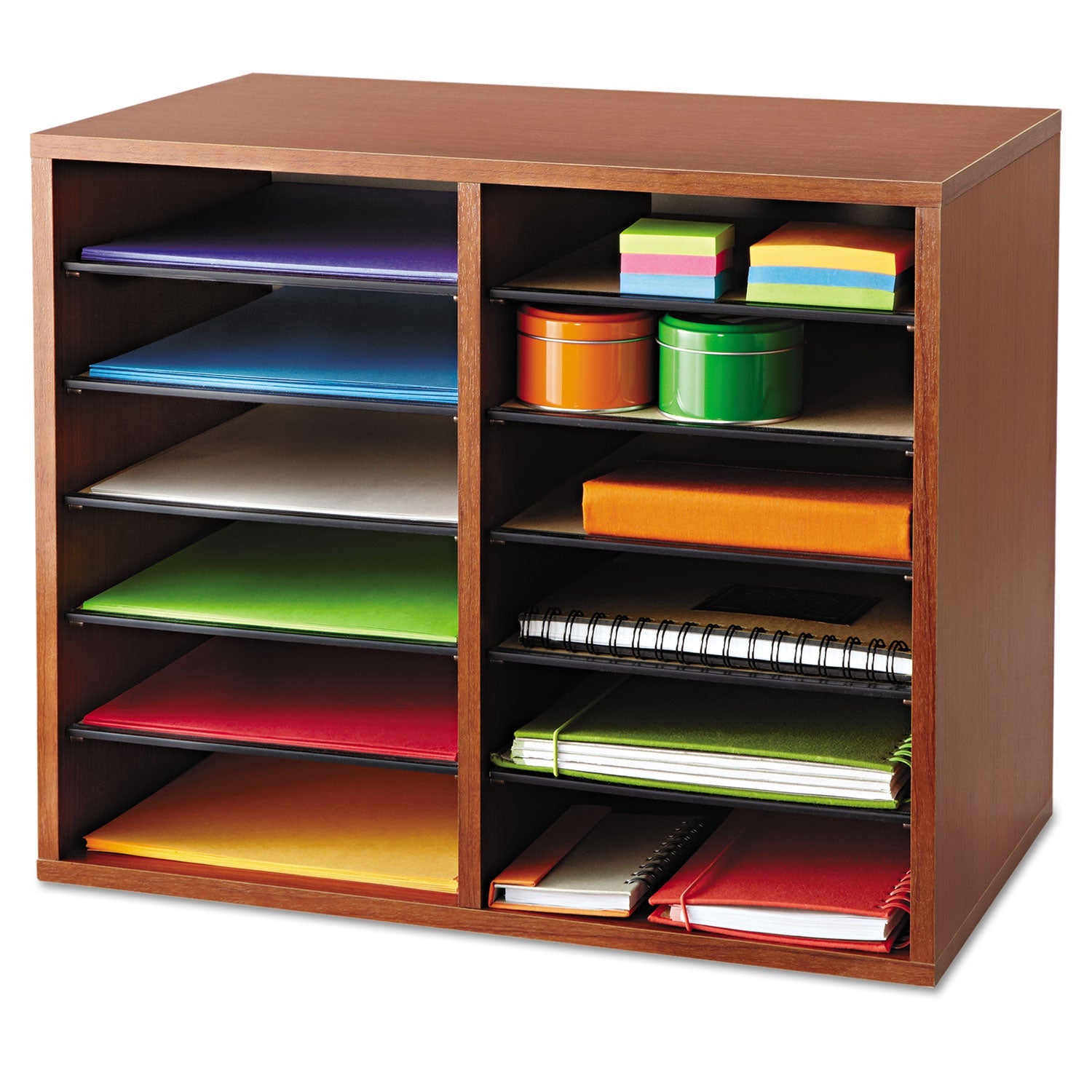Safco Fiberboard Literature Sorter, 12 Compartments, 19.63 x 11.88 x 16.13, Cherry