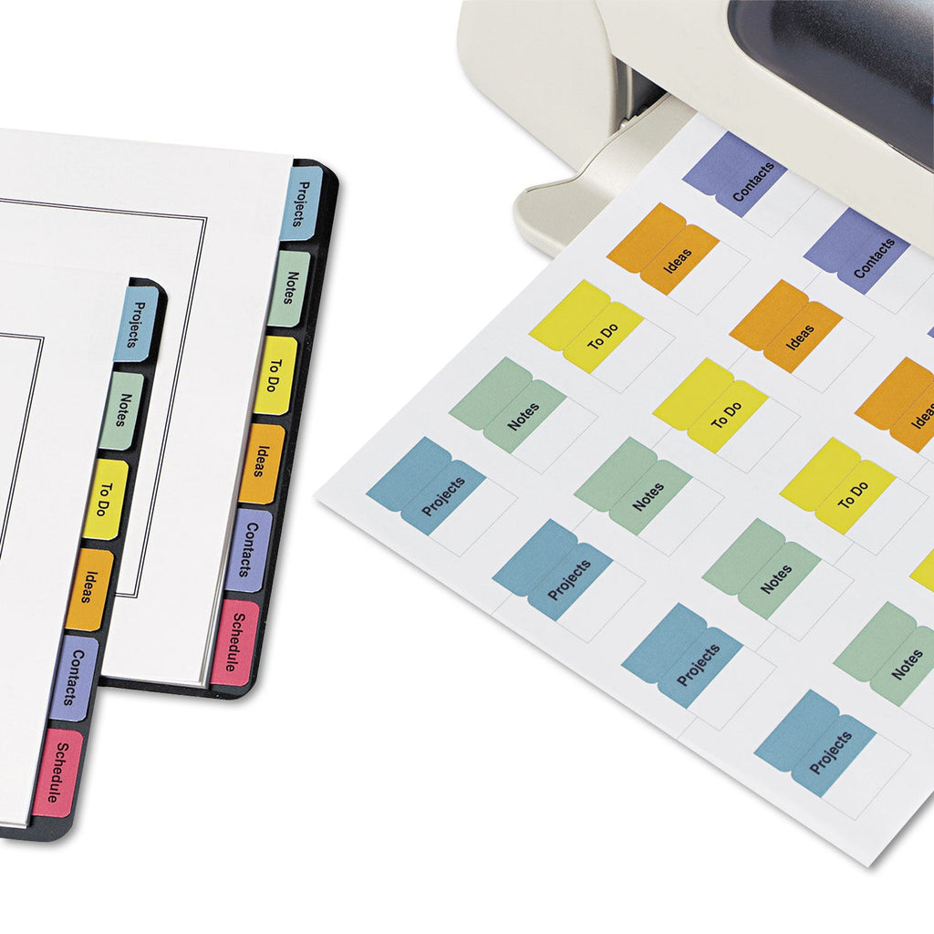 Avery Printable Plastic Tabs with Repositionable Adhesive, 1/5-Cut, Assorted Colors, 1.75" Wide, 80/Pack