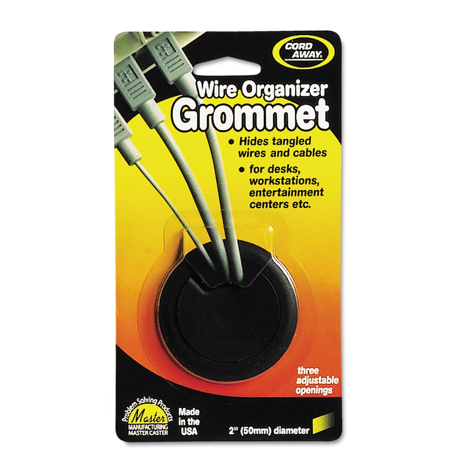 Cord Away Grommet, Adjustable, 2" Diameter, Black