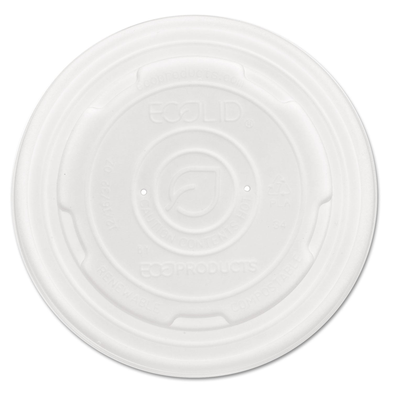 Eco-Products World Art PLA-Laminated Soup Container Lids for 12 oz, 16 oz, 32 oz, White, Plastic, 50/Pack, 10 Packs/Carton