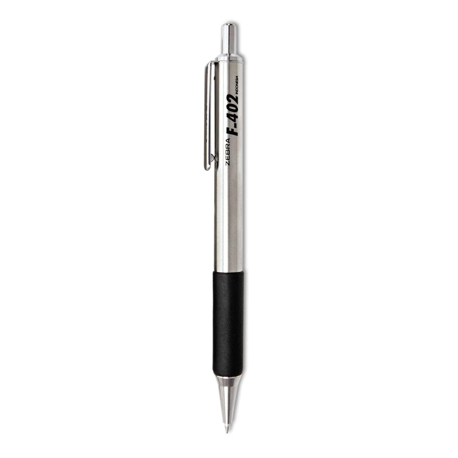 Zebra F-402 Ballpoint Pen, Retractable, Fine 0.7 mm, Black Ink, Stainless Steel/Black Barrel, 2/Pack