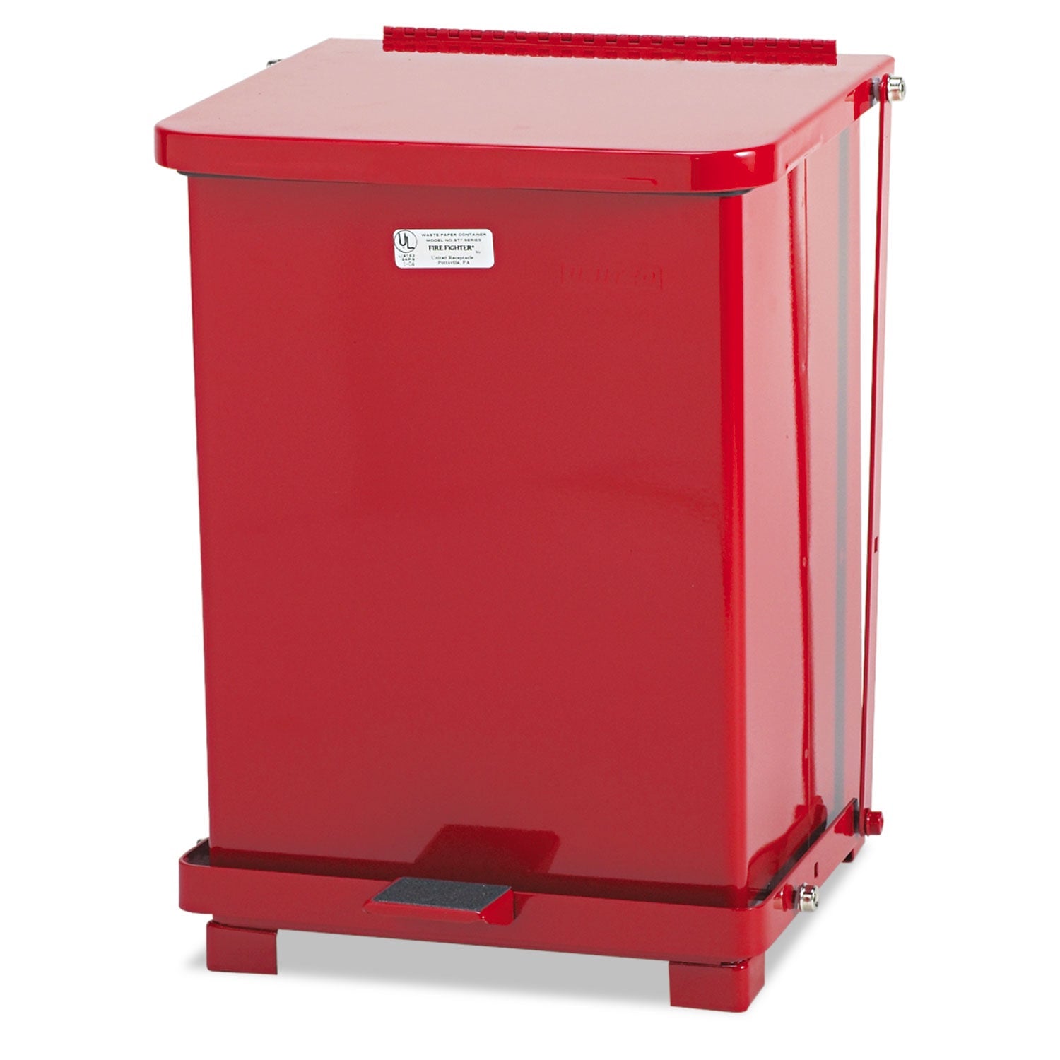 Rubbermaid Defenders Biohazard Step Can, Square, Steel, 4 gal, Red