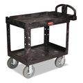 Rubbermaid Heavy-Duty Utility Cart with Lipped Shelves, Plastic, 2 Shelves, 500 lb Capacity, 25.88" x 45.25" x 37.13", Black