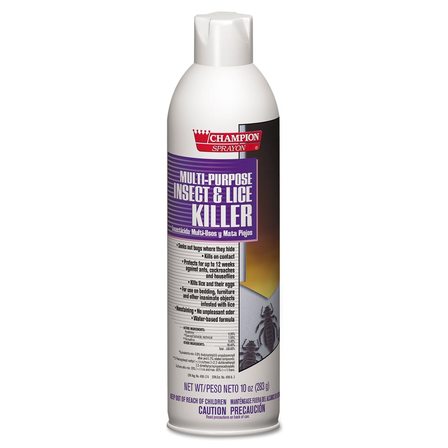 Chase Products Champion Sprayon Multipurpose Insect and Lice Killer, 10 oz Aerosol Spray, 12/Carton