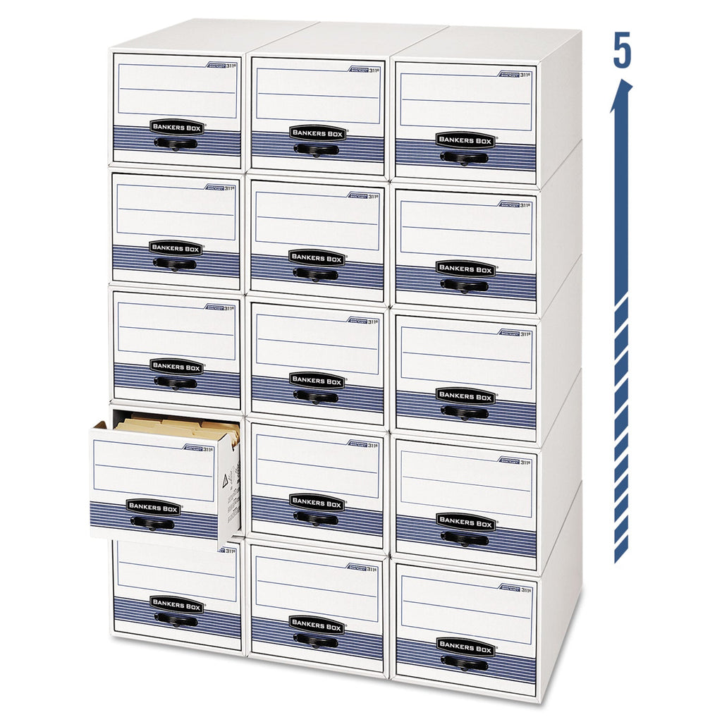 Bankers Box STOR/DRAWER STEEL PLUS Extra Space-Savings Storage Drawers, 10.5" x 25.25" x 5.25", White/Blue, 12/Carton