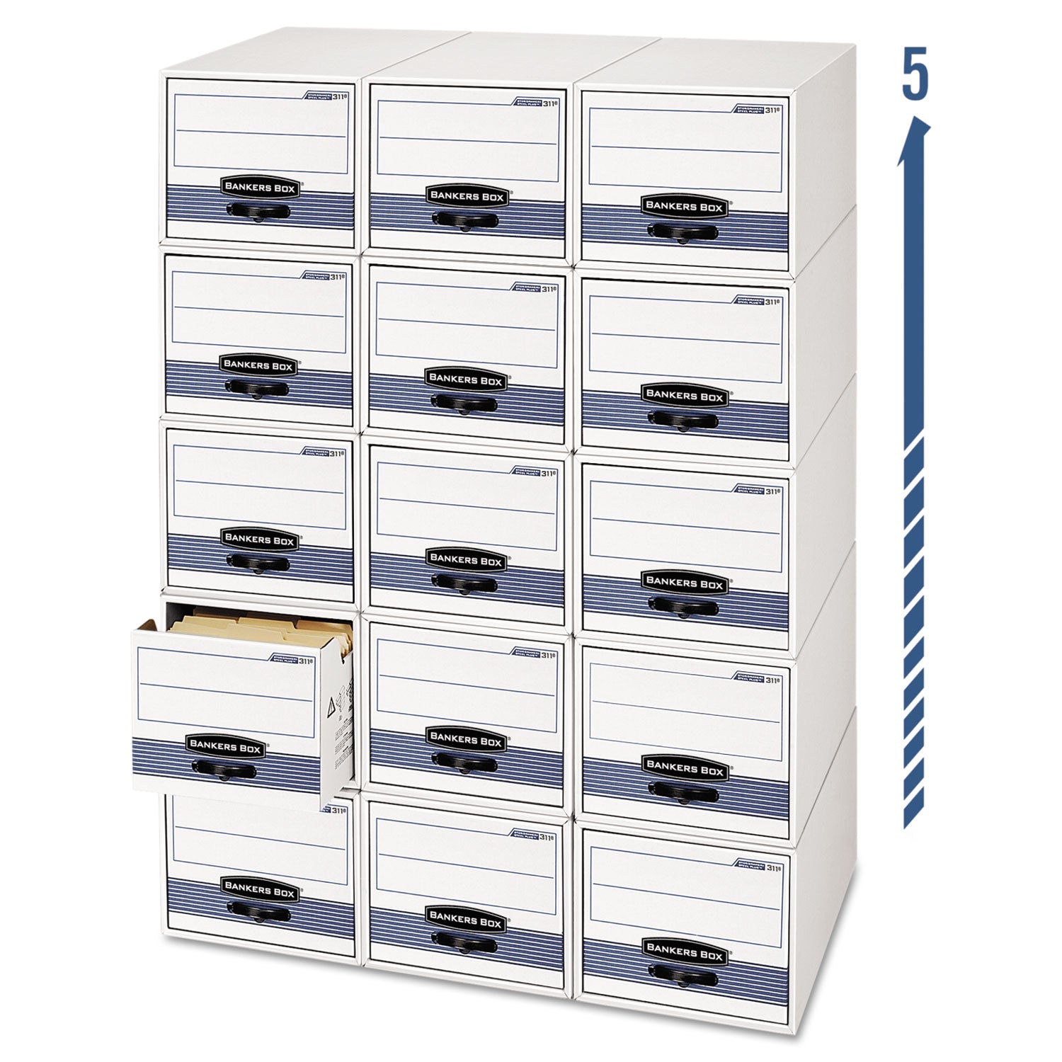 Bankers Box STOR/DRAWER STEEL PLUS Extra Space-Savings Storage Drawers, 10.5" x 25.25" x 5.25", White/Blue, 12/Carton