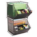 Safco Onyx Stackable Mesh Storage Bin, 4 Compartments, Steel Mesh, 14 x 15.5 x 11.75, Black