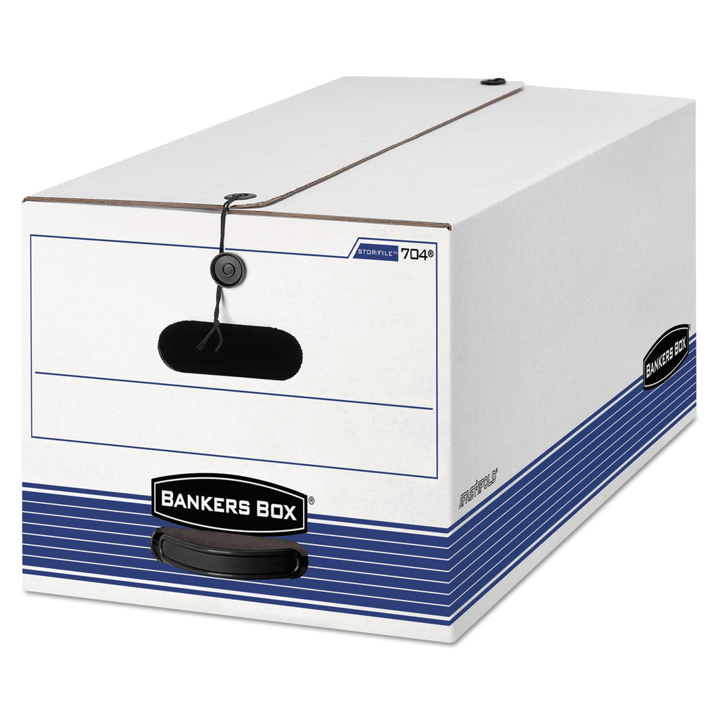 Bankers Box STOR/FILE Medium-Duty Strength Storage Boxes, Letter Files, 12.25" x 24.13" x 10.75", White/Blue, 4/Carton