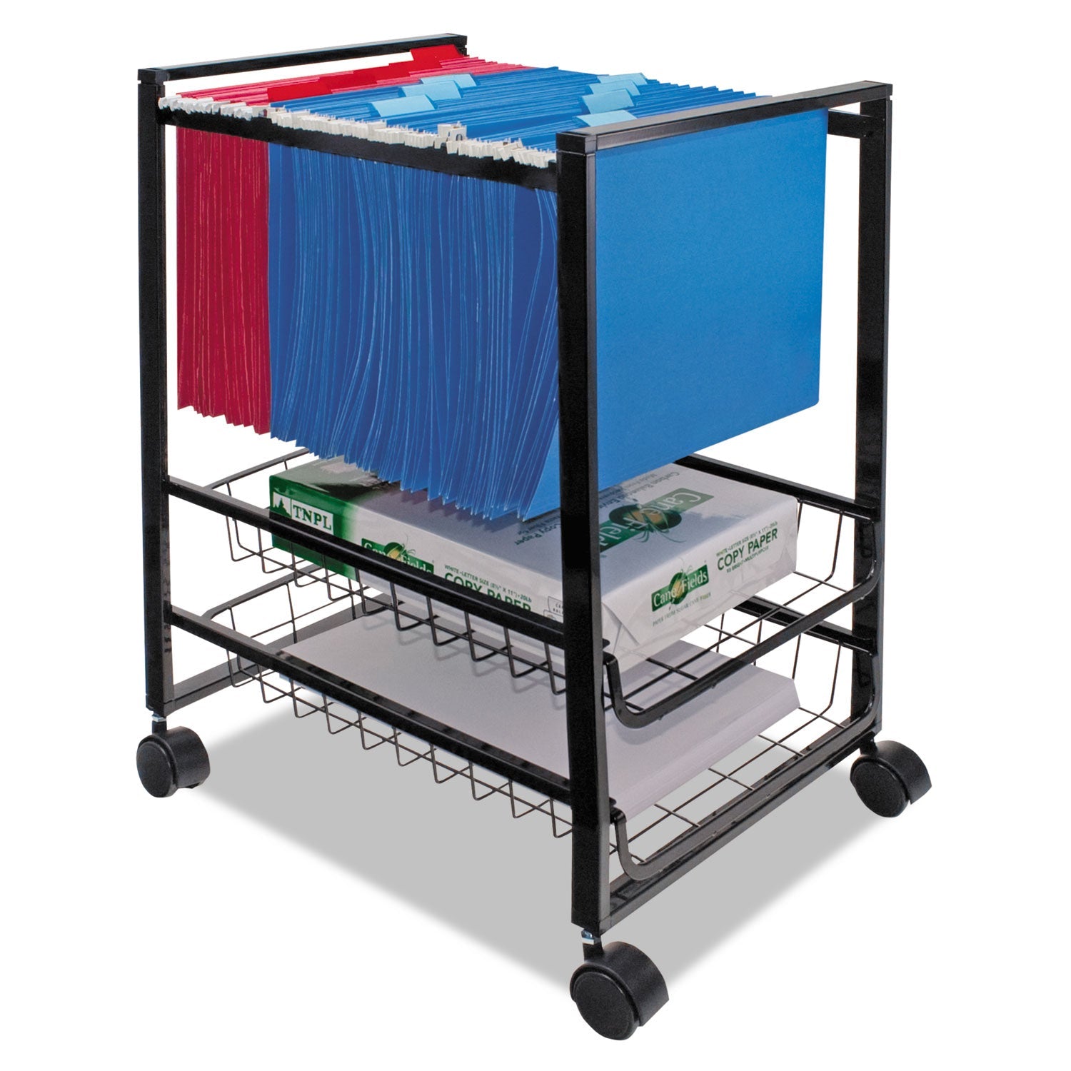 Advantus Mobile File Cart with Sliding Baskets, Metal, 2 Drawers, 1 Bin, 12.88" x 15" x 21.13", Black