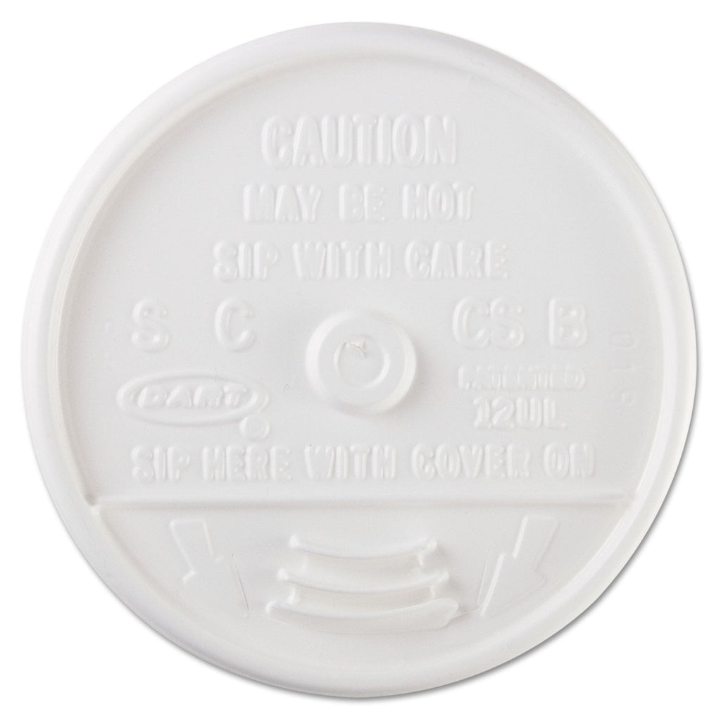 Dart Sip Thru Lids, Fits 10 oz to 14 oz Foam Cups, Plastic, White, 100/Pack, 10 Packs/Carton