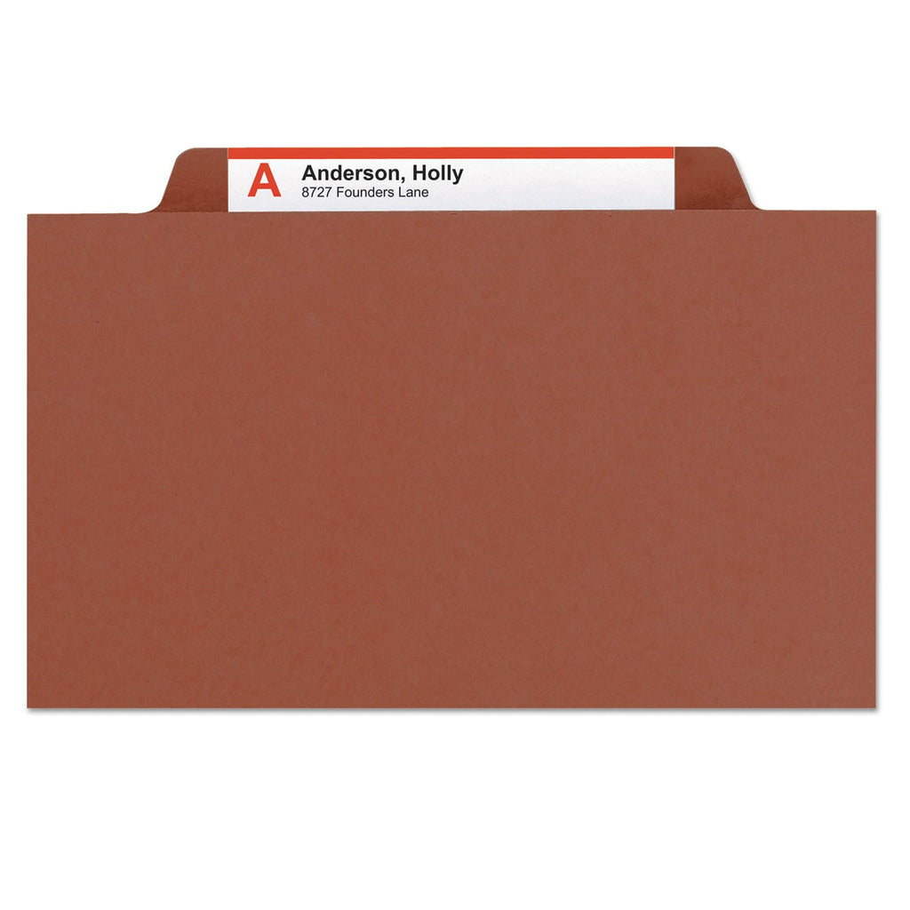Smead 100% Recycled Pressboard Classification Folders, 1 Divider, Letter Size, Red, 10/Box