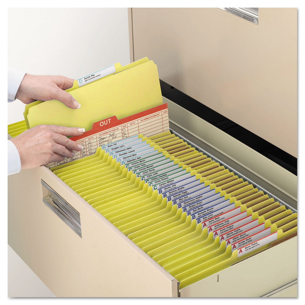 Smead Six-Section Pressboard Top Tab Classification Folders with SafeSHIELD Fasteners, 2 Dividers, Letter Size, Yellow, 10/Box