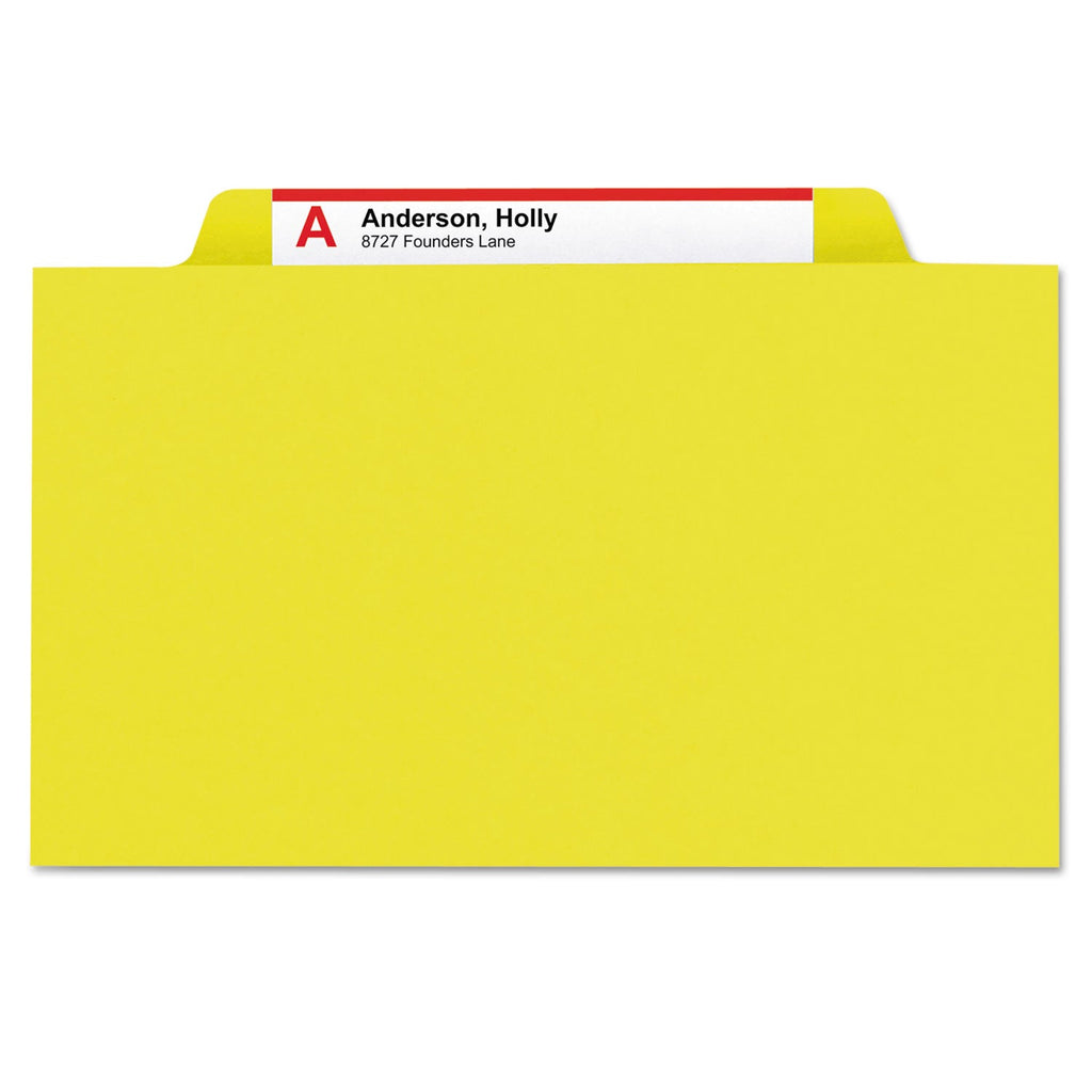 Smead 6-Section Pressboard Top Tab Pocket-Style Classification Folders with SafeSHIELD Fasteners, 2 Dividers, Letter, Yellow, 10/BX