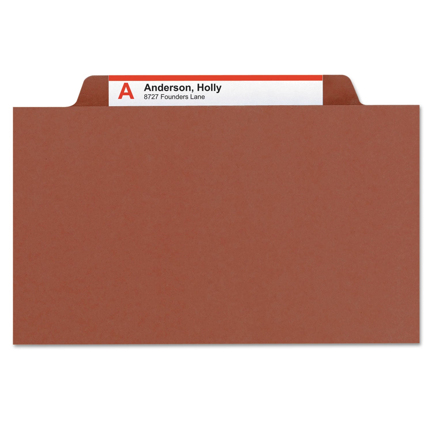 Smead Pressboard Classification Folders with SafeSHIELD Coated Fasteners, 2/5 Cut, 2 Dividers, Letter Size, Red, 10/Box
