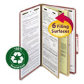 Smead 100% Recycled Pressboard Classification Folders, 2 Dividers, Legal Size, Red, 10/Box