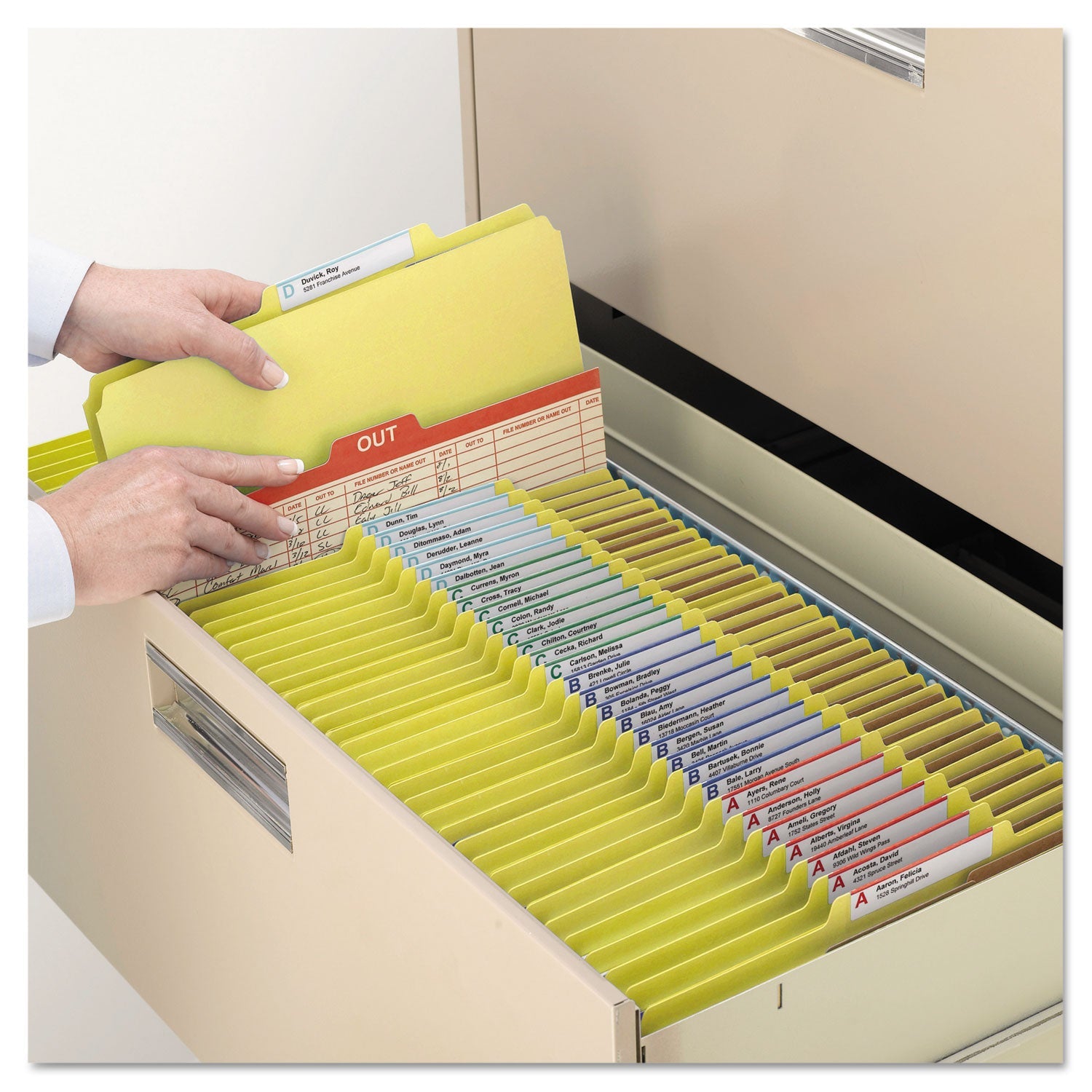 Smead 6-Section Pressboard Top Tab Pocket-Style Classification Folders with SafeSHIELD Fasteners, 2 Dividers, Letter, Yellow, 10/BX
