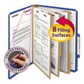 Smead Eight-Section Pressboard Top Tab Classification Folders with SafeSHIELD Fasteners, 3 Dividers, Letter Size, Dark Blue, 10/Box