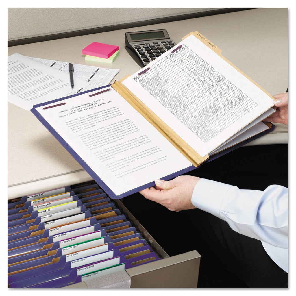 Smead Eight-Section Pressboard Top Tab Classification Folders with SafeSHIELD Fasteners, 3 Dividers, Letter Size, Dark Blue, 10/Box