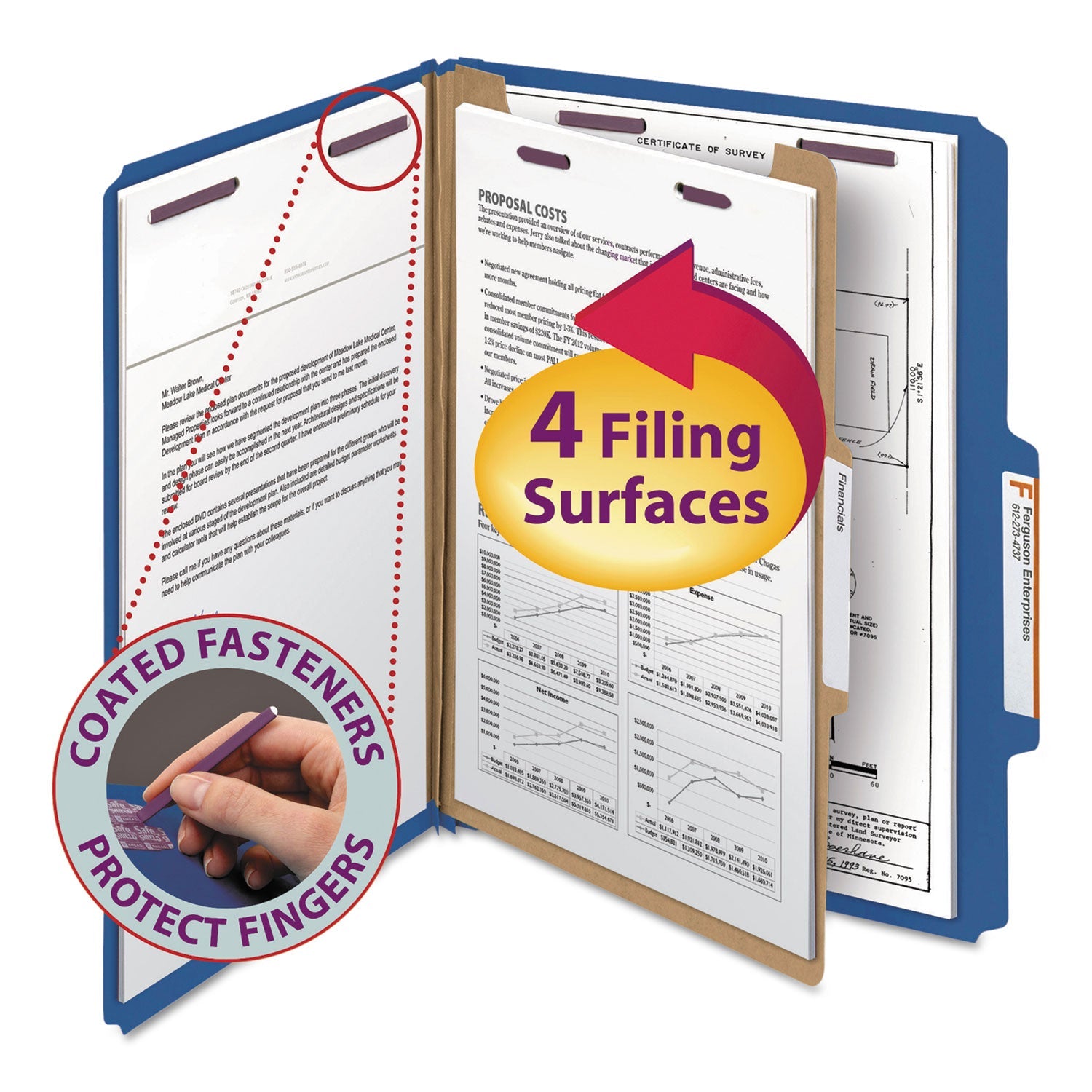 Smead Four-Section Pressboard Top Tab Classification Folders with SafeSHIELD Fasteners, 1 Divider, Letter Size, Dark Blue, 10/Box