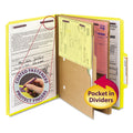 Smead 6-Section Pressboard Top Tab Pocket-Style Classification Folders with SafeSHIELD Fasteners, 2 Dividers, Letter, Yellow, 10/BX