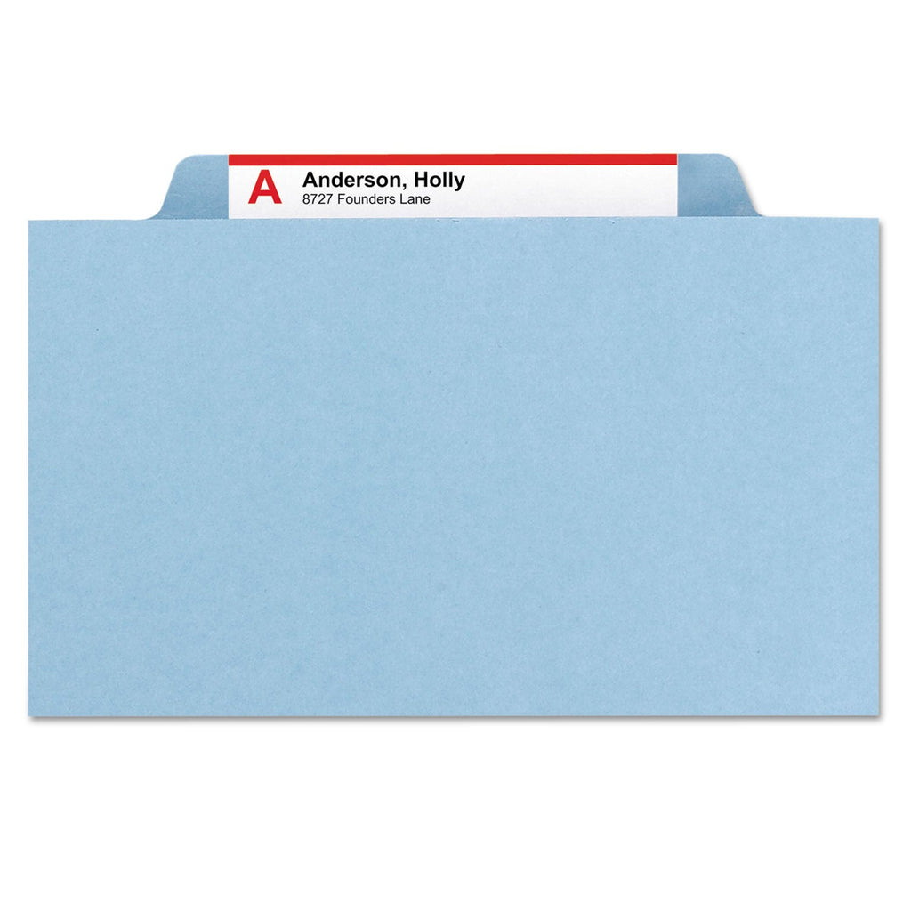 Smead Six-Section Pressboard Top Tab Classification Folders with SafeSHIELD Fasteners, 2 Dividers, Legal Size, Blue, 10/Box