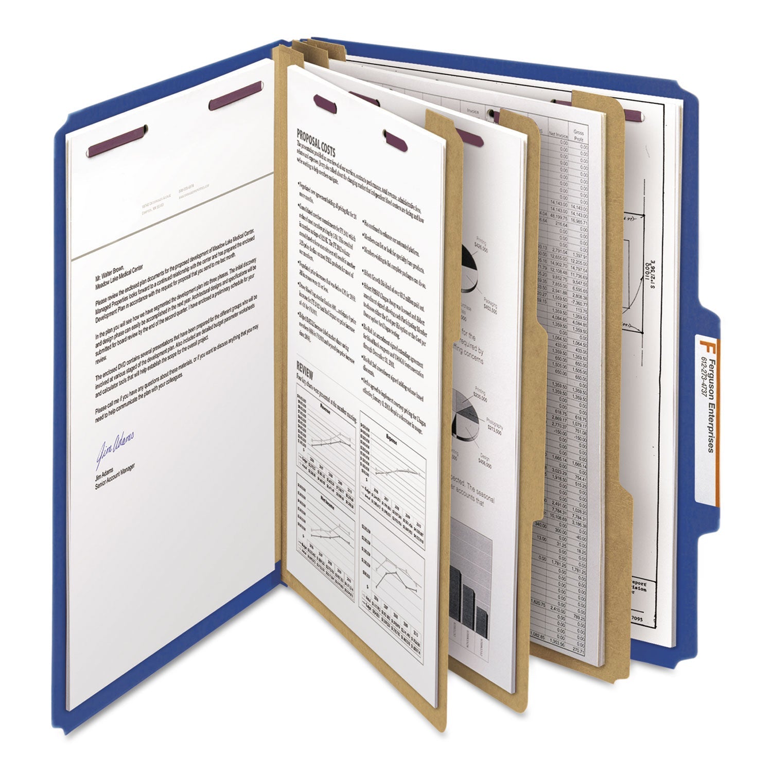 Smead Eight-Section Pressboard Top Tab Classification Folders with SafeSHIELD Fasteners, 3 Dividers, Letter Size, Dark Blue, 10/Box