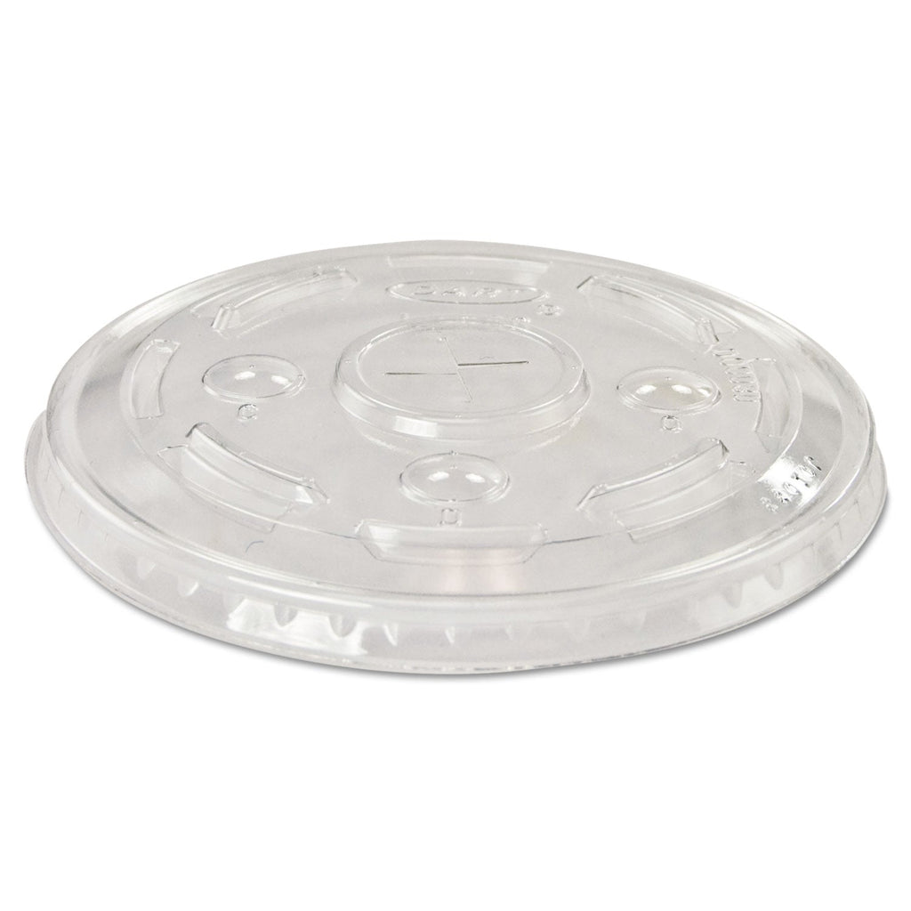 Dart PETE Flat Straw-Slot Cold Cup Lids, Fits 16 oz to 24 oz, Clear, 100/Pack, 10 Packs/Carton