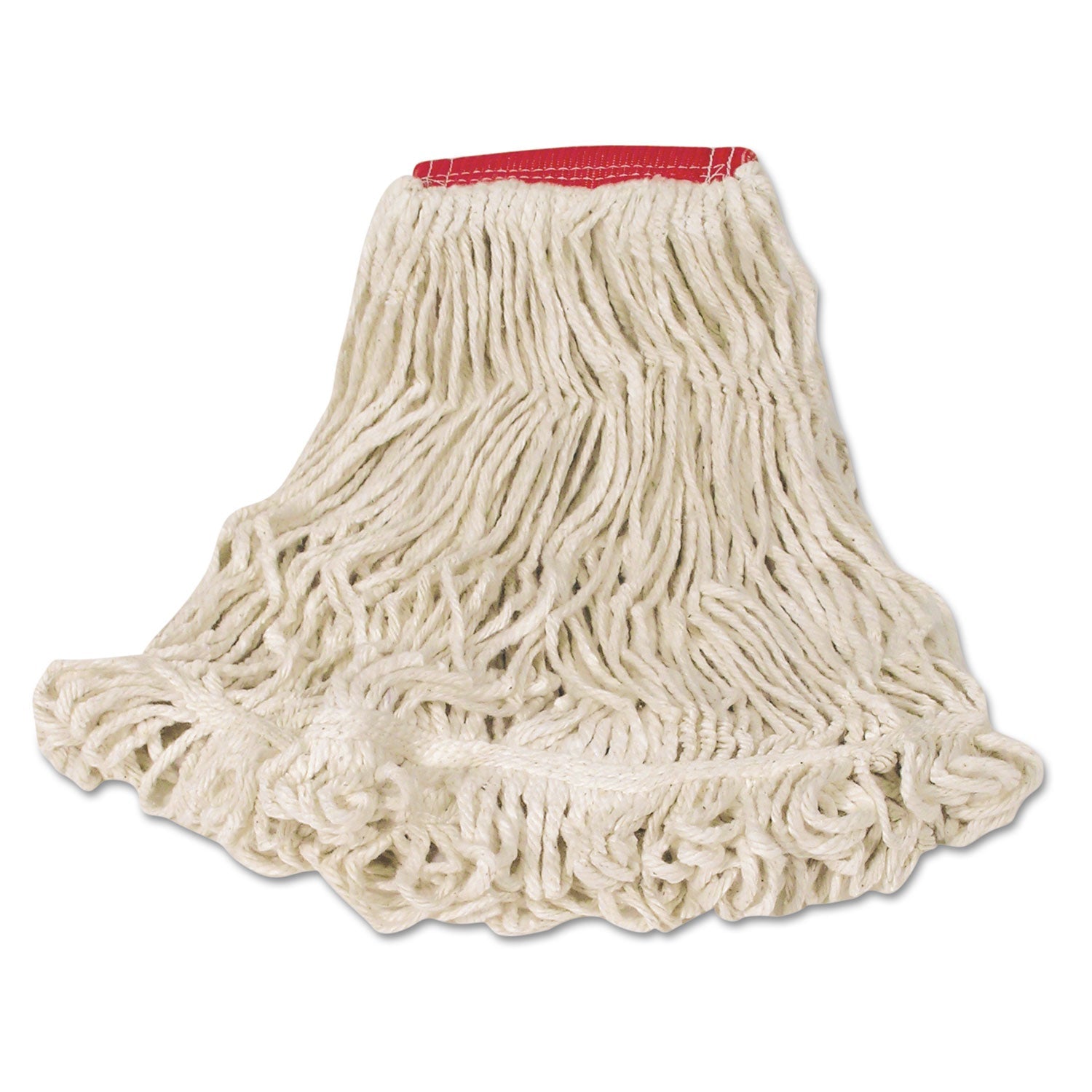 Rubbermaid Super Stitch Looped-End Wet Mop Head, Cotton/Synthetic, Large Size, Red/White