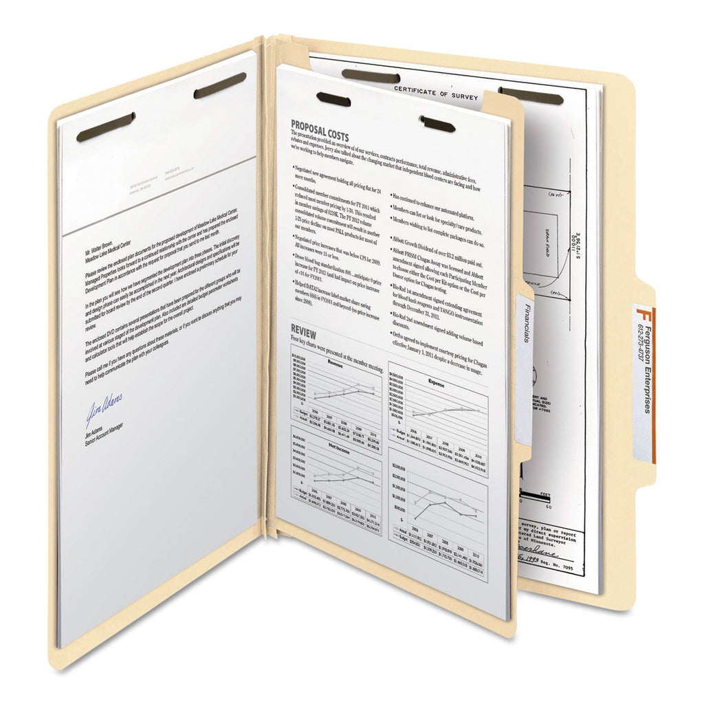 Smead Manila Four- and Six-Section Top Tab Classification Folders, 1 Divider, Letter Size, Manila, 10/Box