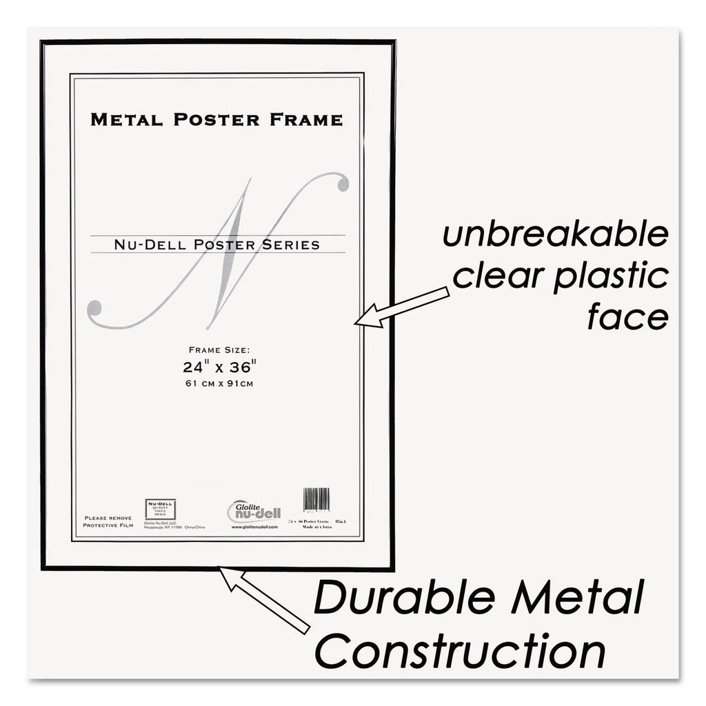 NuDell Metal Poster Frame, Plastic Face, 24 x 36, Black
