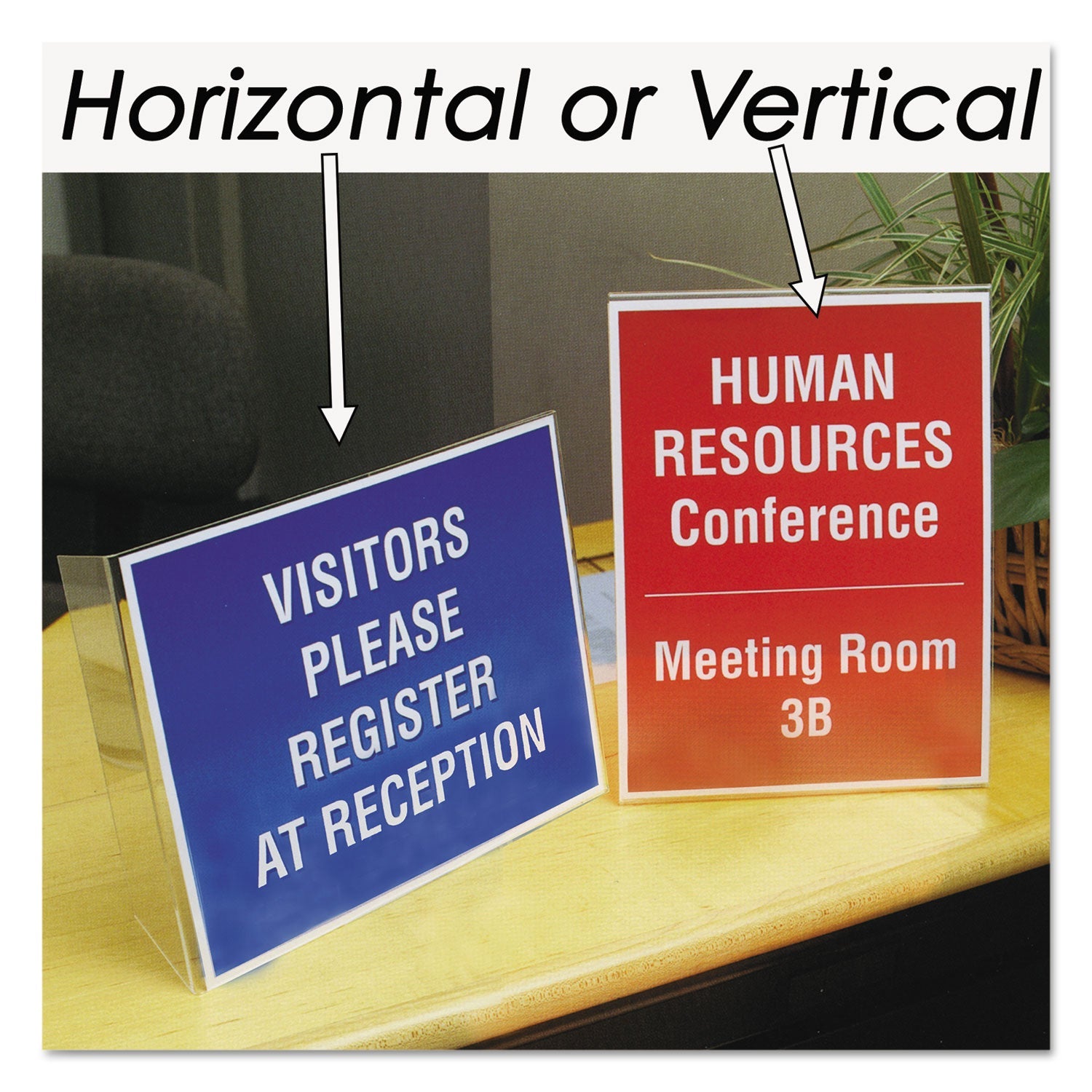 NuDell Clear Plastic Sign Holder, Stand-Up, Slanted, 8.5 x 11