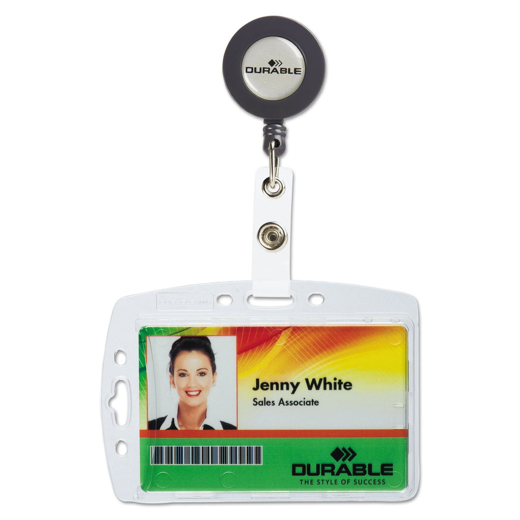 Durable ID/Security Card Holder Set, Vertical/Horizontal, Reel, Clear, 10/Pack