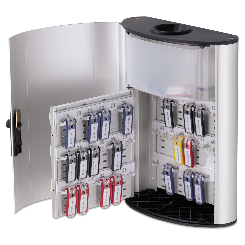 Durable Key Box Plus, 54-Key, Brushed Aluminum, Silver, 11.75 x 4.63 x 15.75