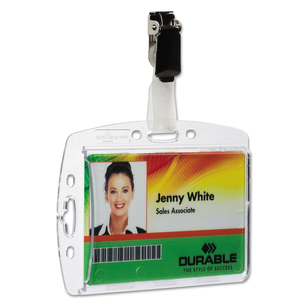 Durable ID/Security Card Holder Set, Vertical/Horizontal, Clip, Clear, 25/Pack