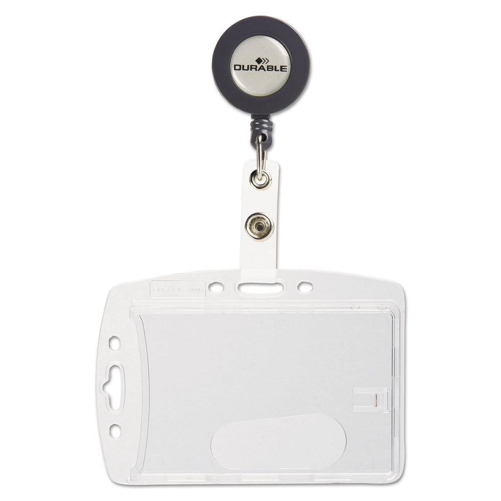 Durable ID/Security Card Holder Set, Vertical/Horizontal, Reel, Clear, 10/Pack