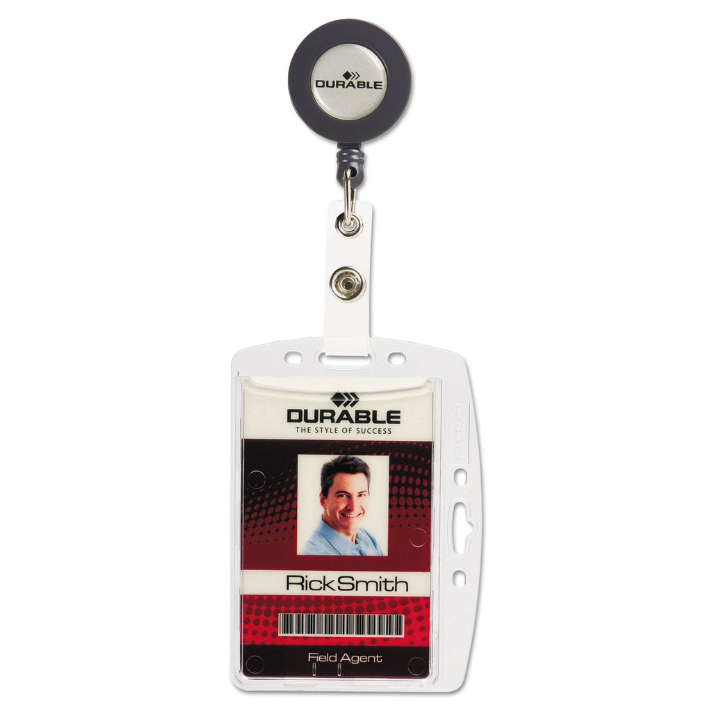 Durable ID/Security Card Holder Set, Vertical/Horizontal, Reel, Clear, 10/Pack