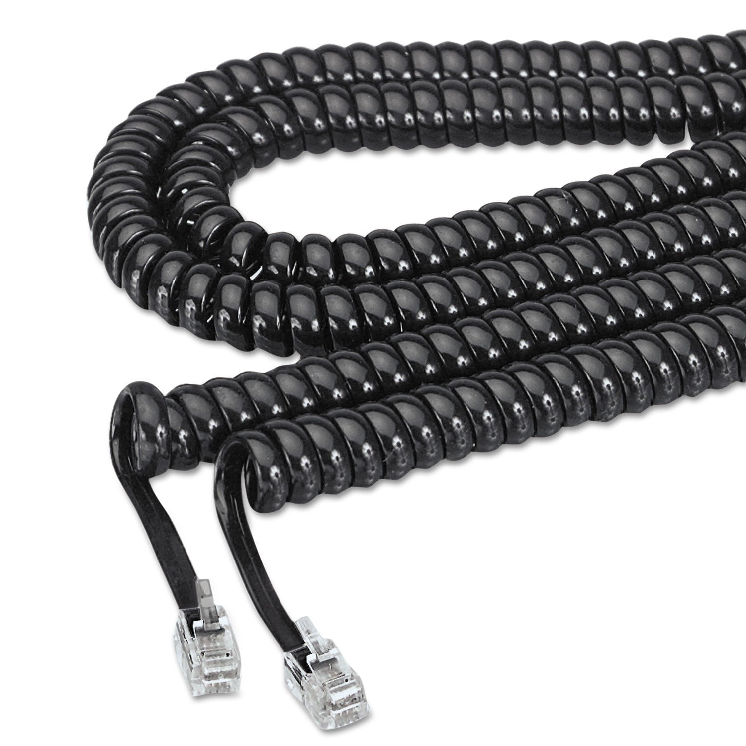 Softalk Coiled Phone Cord, Plug/Plug, 25 ft, Black