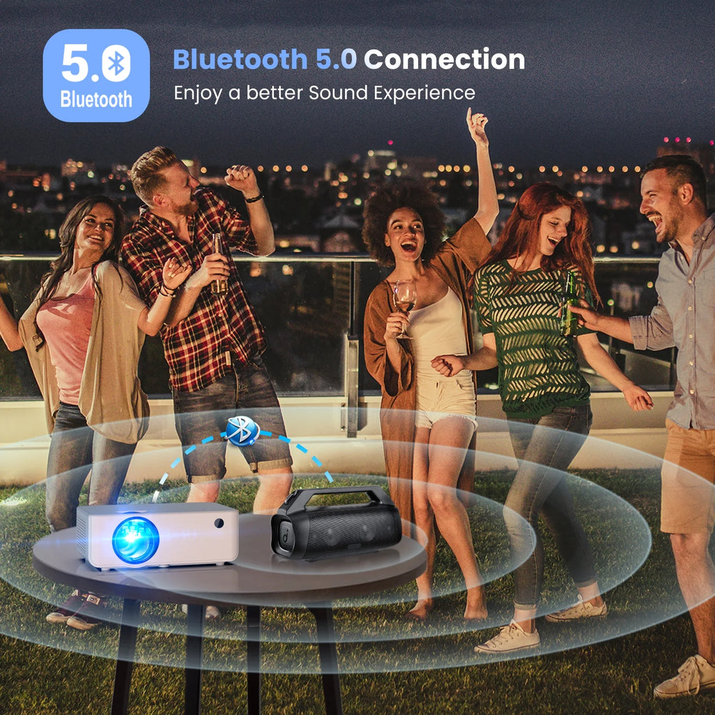 Proyector Wifi Bluetooth, Proyector De Películas Portátil Nativo 1080P Para Hogar Y Exterior, Proyector De Vídeo HD Completo Compatible Con Teléfono/Portátil/Pc/Tv Stick/Usb/Tarjeta Sd (Trípode Incluido)