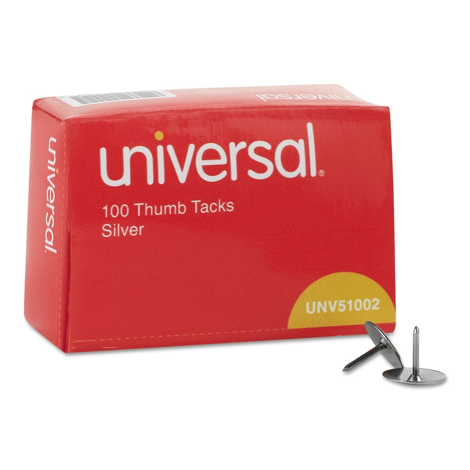 Universal Thumb Tacks, Steel, Silver, 0.31", 100/Box