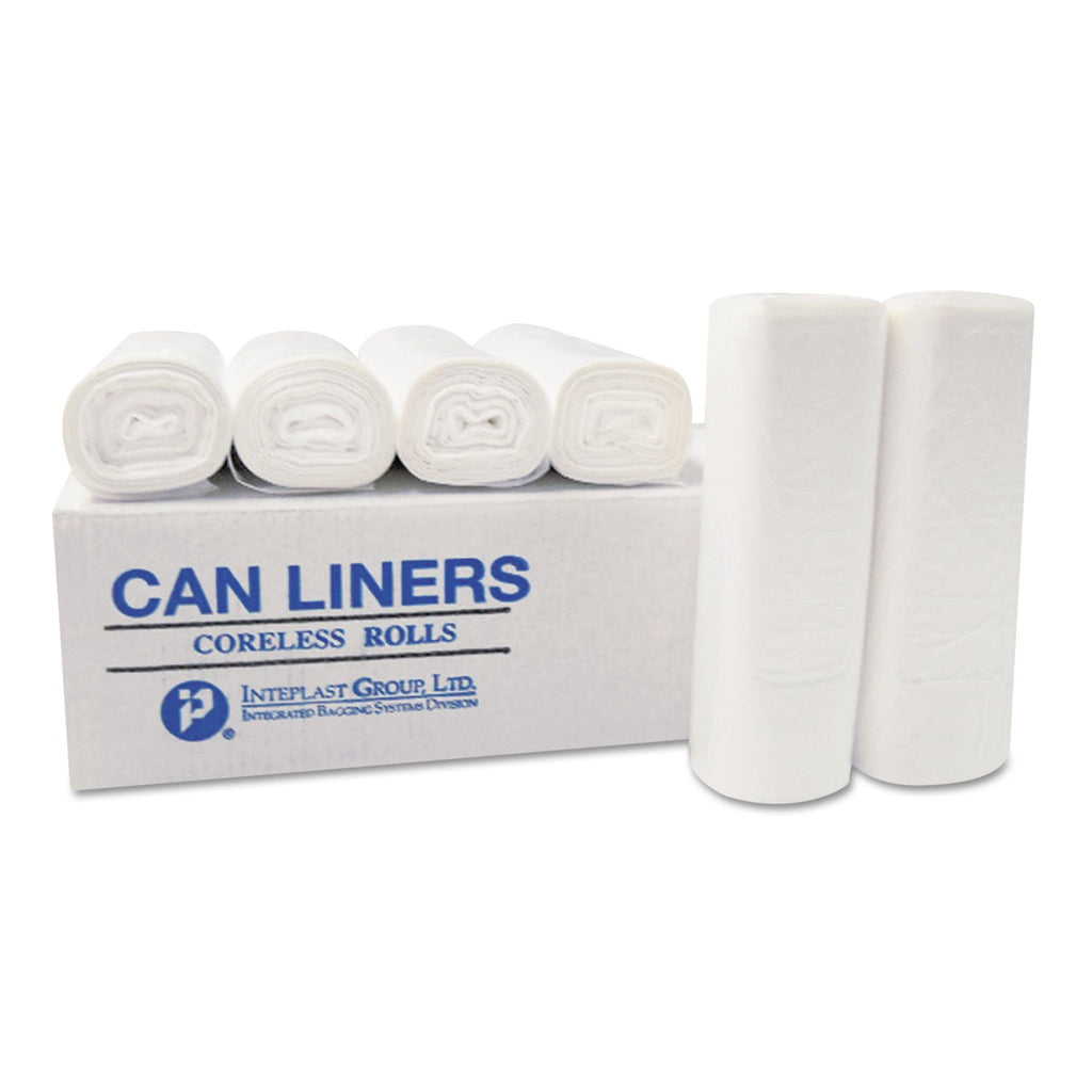 Inteplast Group Low-Density Commercial Can Liners, 60 gal, 0.8 mil, 38" x 58", White, 100/Carton