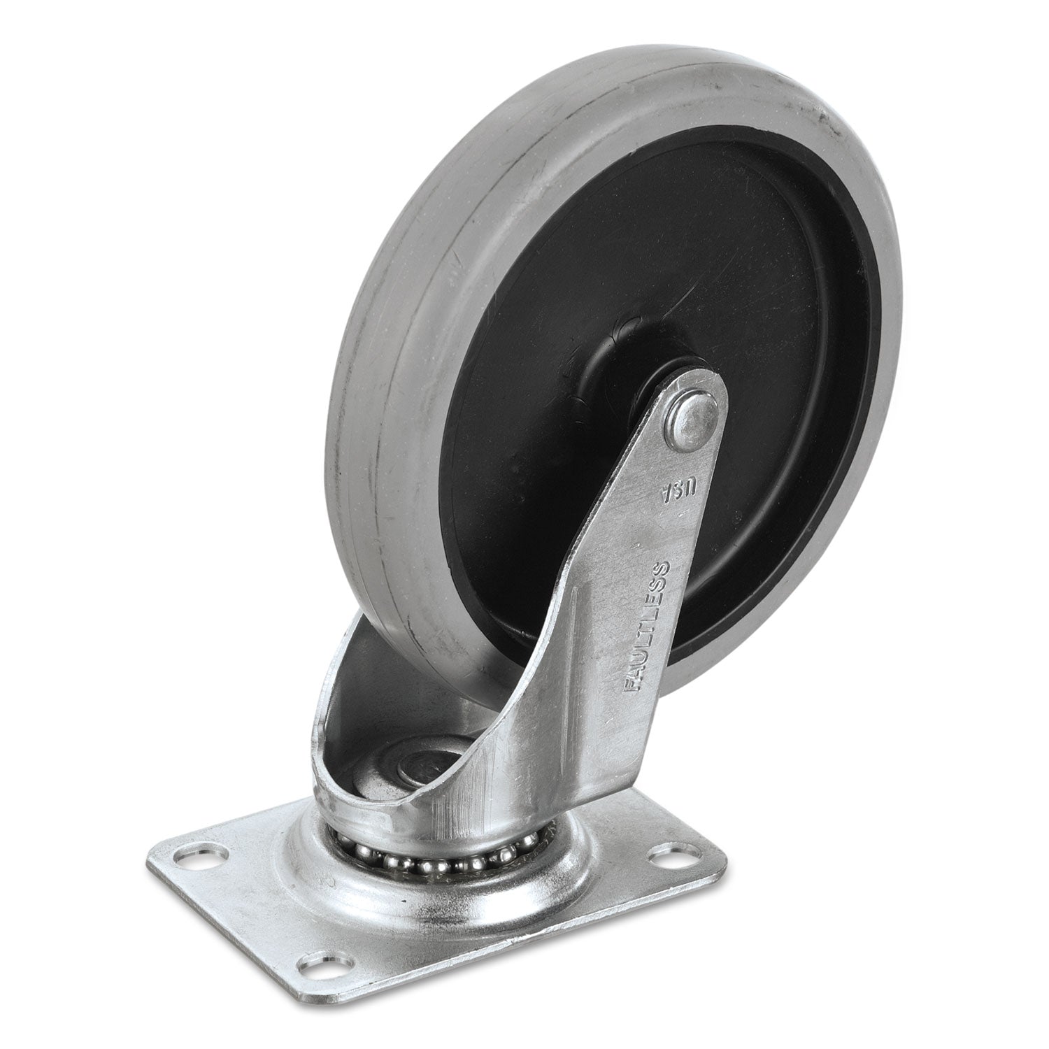 Rubbermaid Replacement Bayonet-Stem Swivel Casters, Swivel Mount Plate, 5" Soft Rubber Wheel, Black