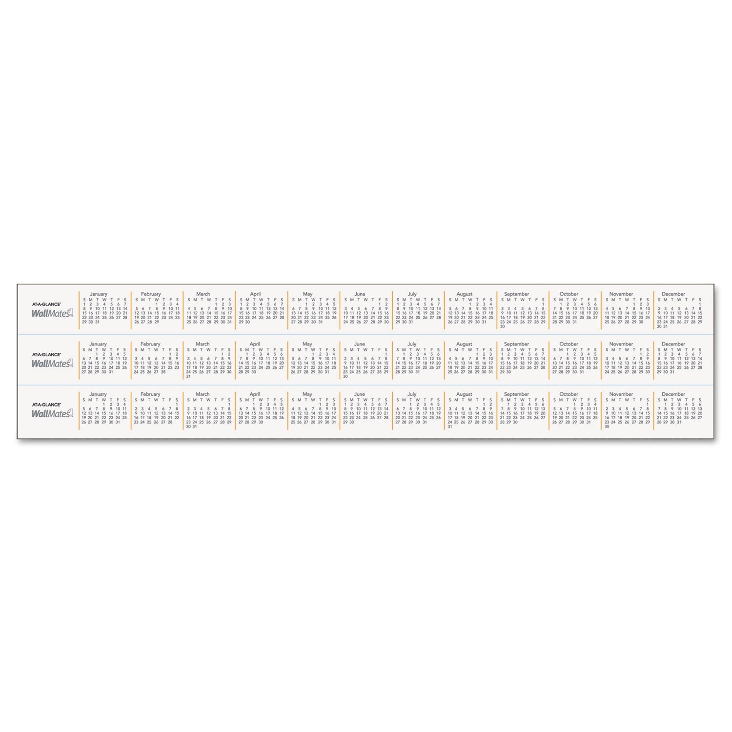 AT-A-GLANCE WallMates Self-Adhesive Dry Erase Monthly Planning Surfaces, 18 x 12, White/Gray/Orange Sheets, Undated