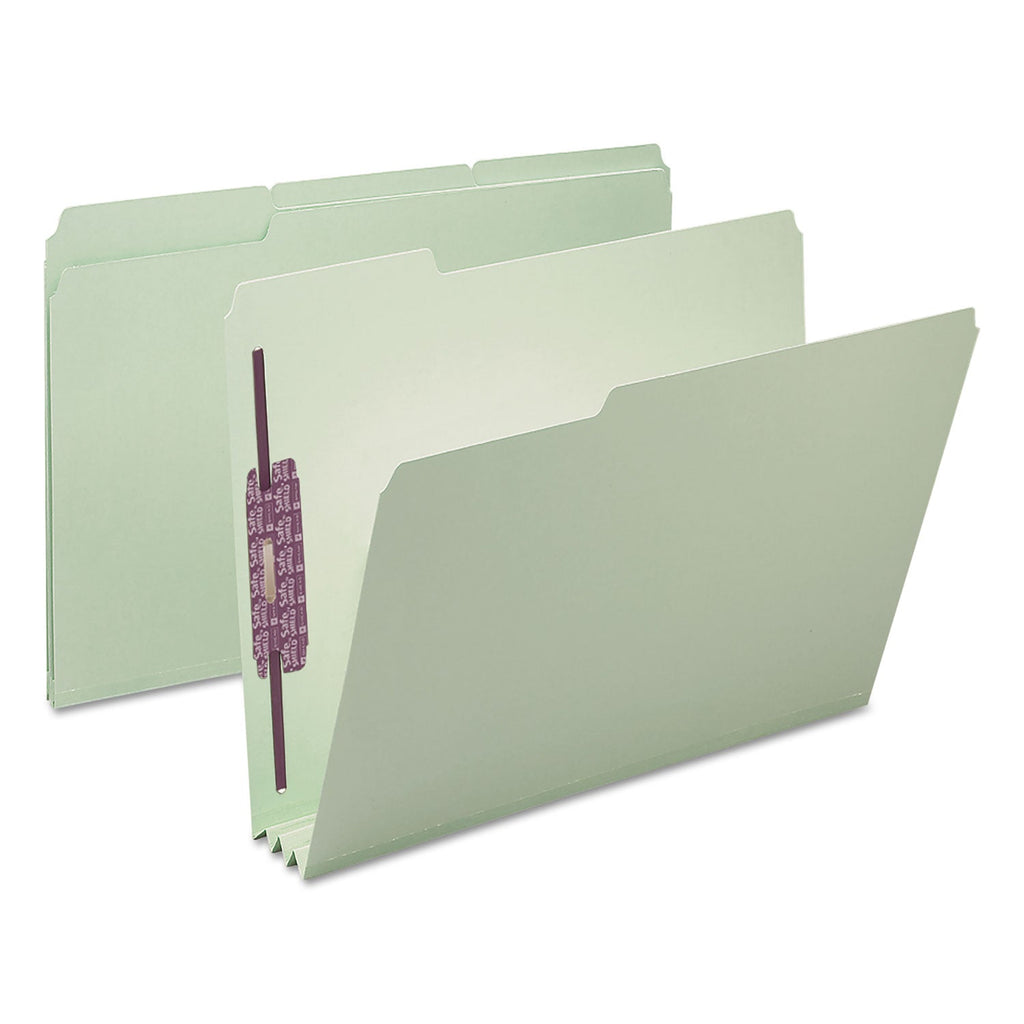 Smead Recycled Pressboard Folders with Two SafeSHIELD Coated Fasteners, 3" Expansion, 1/3-Cut Tab, Letter Size, Gray-Green, 25/Box