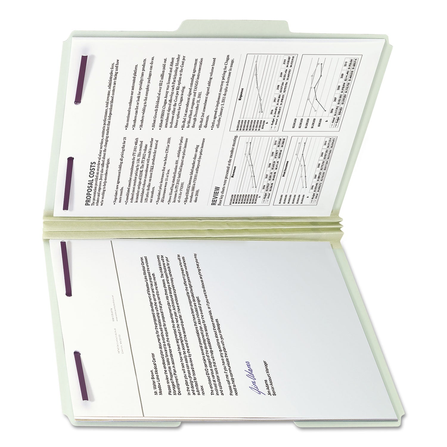 Smead Recycled Pressboard Folders with Two SafeSHIELD Coated Fasteners, 3" Expansion, 1/3-Cut Tab, Letter Size, Gray-Green, 25/Box