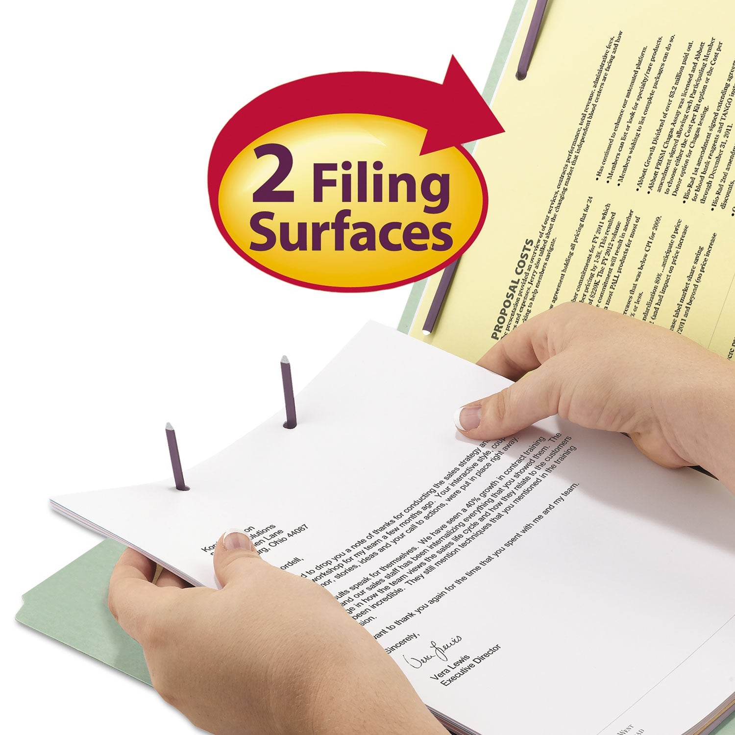 Smead Recycled Pressboard Folders with Two SafeSHIELD Coated Fasteners, 3" Expansion, 1/3-Cut Tab, Letter Size, Gray-Green, 25/Box