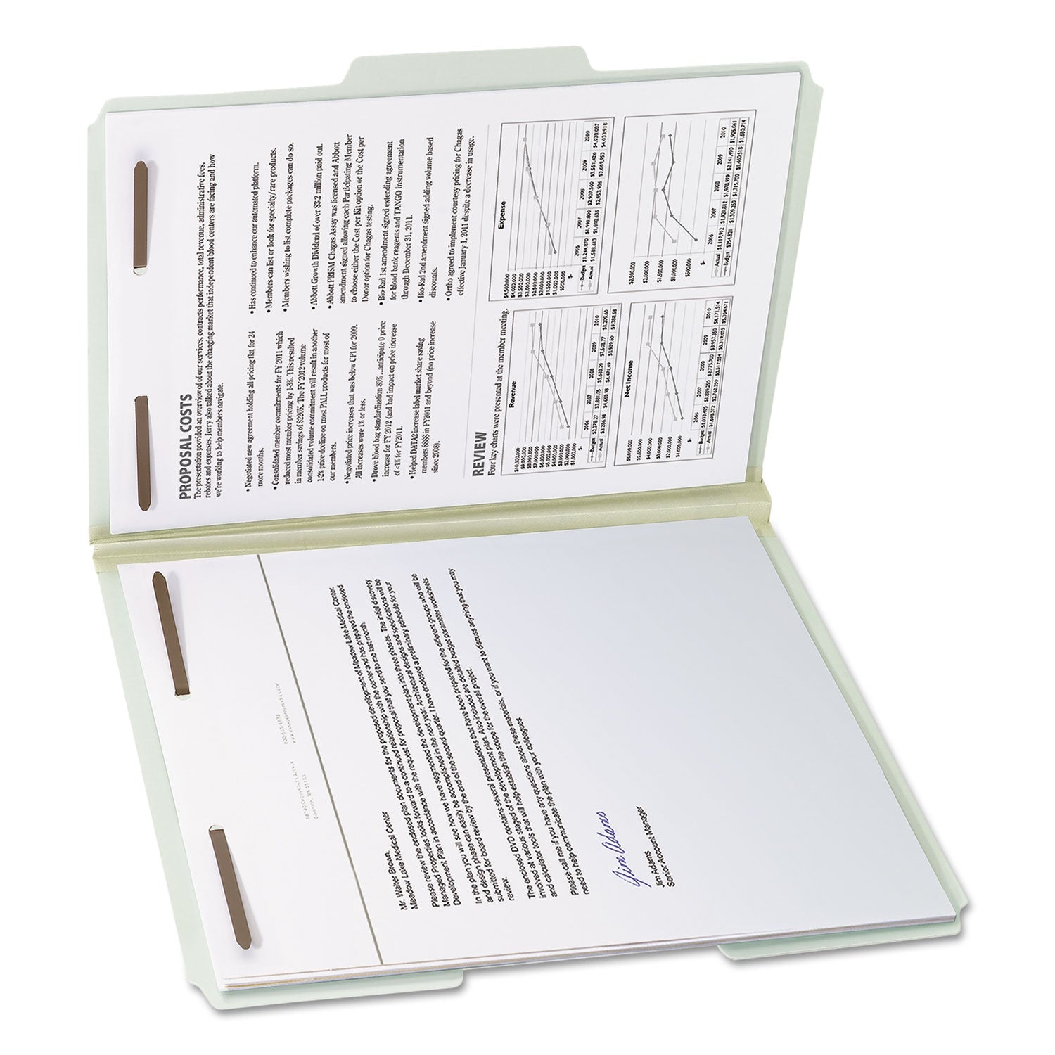 Smead 100% Recycled Pressboard Fastener Folders, Letter Size, 1" Expansion, Gray-Green, 25/Box