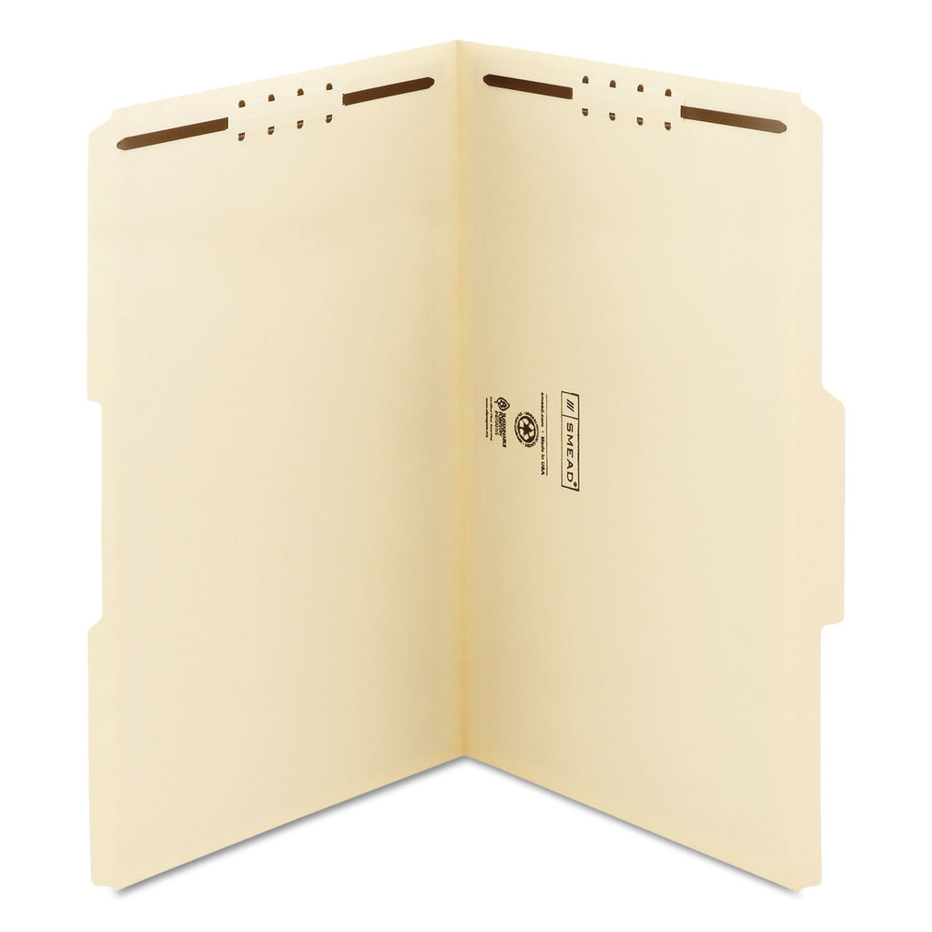 Smead Top Tab Fastener Folders, 1/3-Cut Tabs: Assorted, 2 Fasteners, Legal Size, 11-pt Manila Exterior, 50/Box