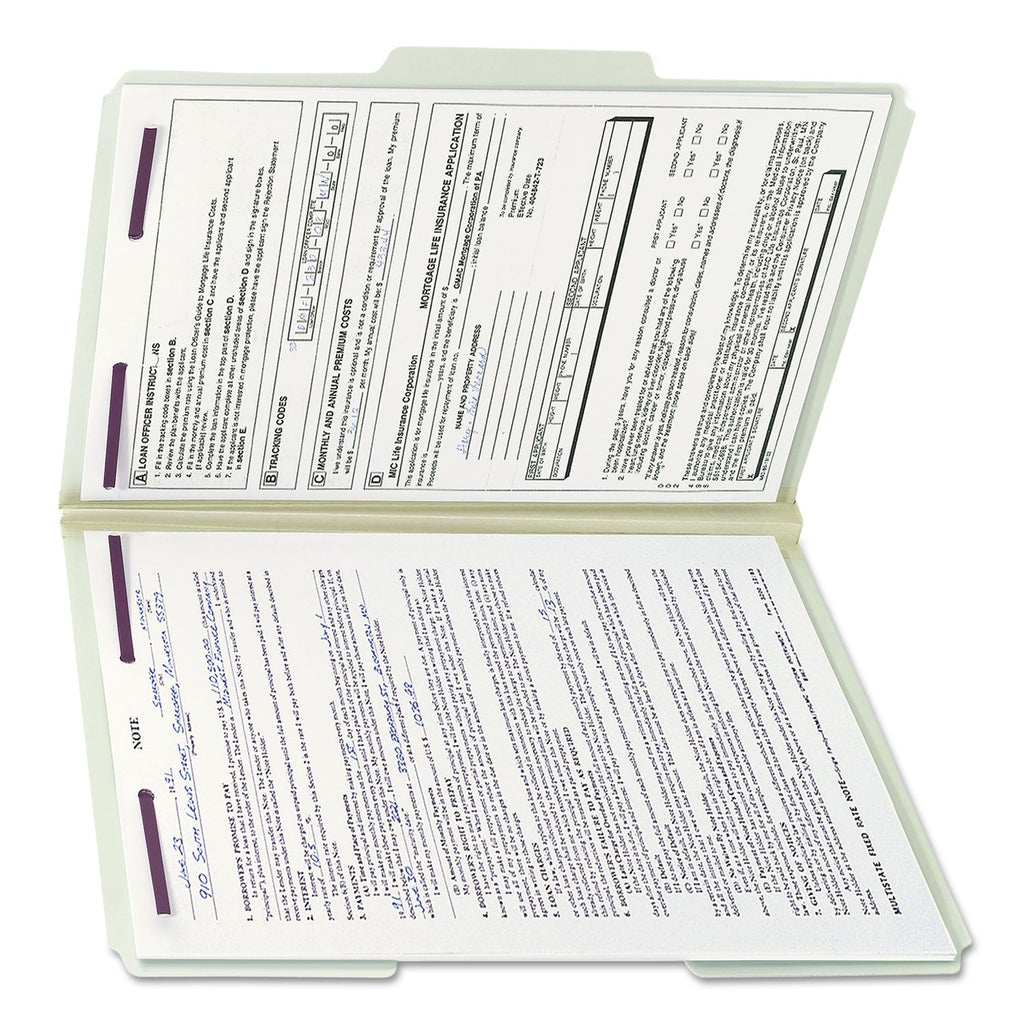 Smead Recycled Pressboard Folders with Two SafeSHIELD Coated Fasteners, 1" Expansion, 1/3-Cut Tabs, Legal Size, Gray-Green, 25/Box
