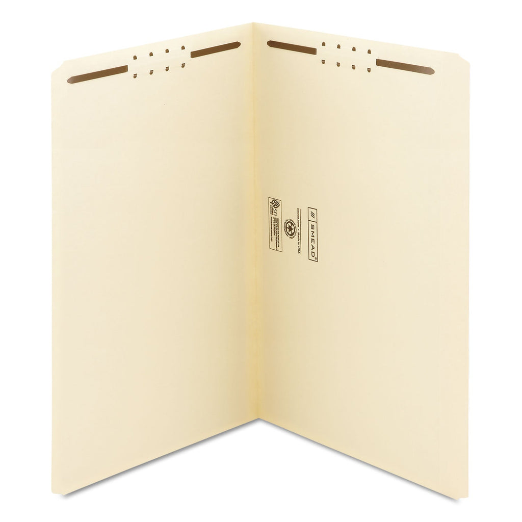 Smead Top Tab Fastener Folders, Straight Tab, 2 Fasteners, Legal Size, 11-pt Manila Exterior, 50/Box