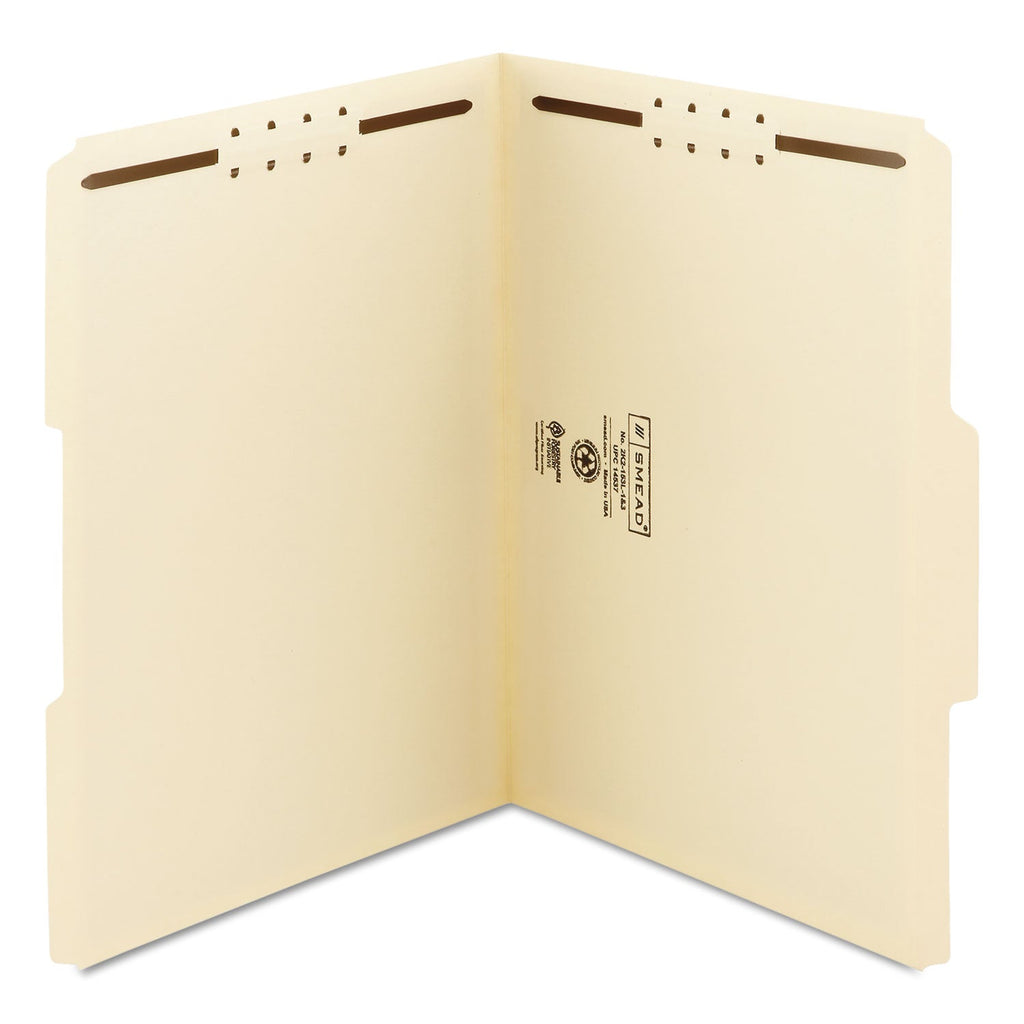 Smead Top Tab Fastener Folders, 1/3-Cut Tabs: Assorted, 2 Fasteners, Letter Size, 11-pt Manila Exterior, 50/Box